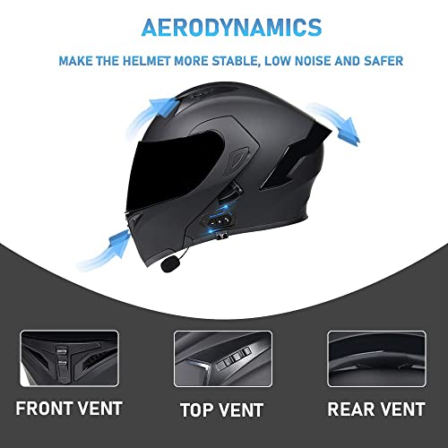 Motorcycle Modular Bluetooth Helmet Full Face Flip Up Front Helmet , DOT Approved Bluetooth Integrated Helmet with Dual Visor Auto Answer, for Adults Men Women M~XXL 57~64cm