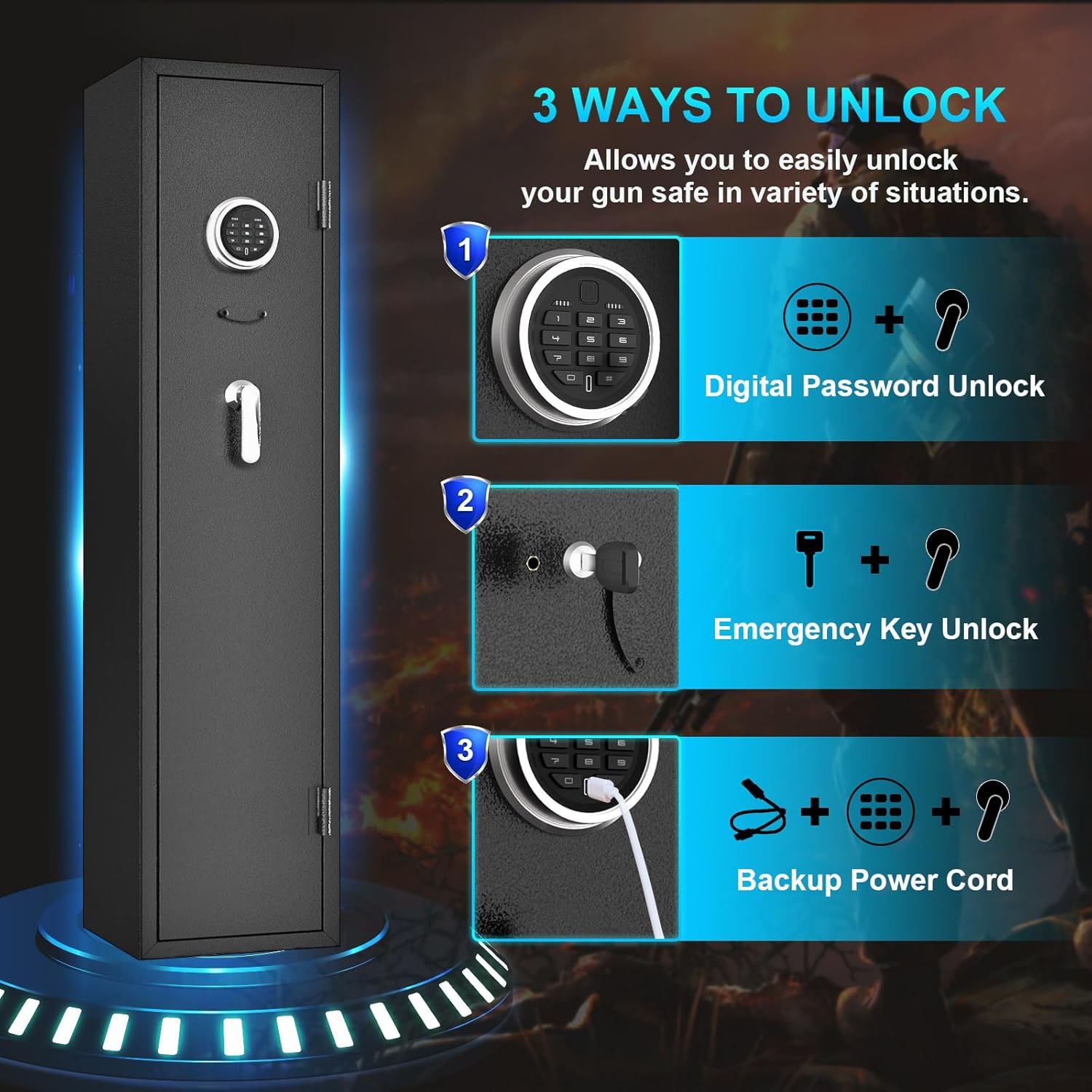 4-5 Rifle Gun Safe, Gun Cabinet for Home Rifle and Pistols with Upgraded Digital Keypad and LED Light, Quick Access Gun Safes & Cabinets with Removable Shelf and Rifle Racks