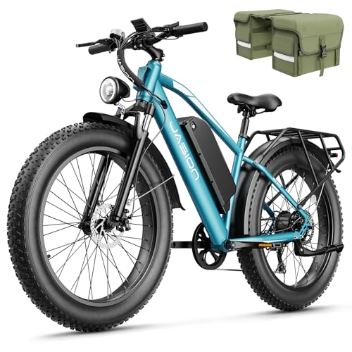Jasion EB5 MAX Electric Bike for Adults with 1500W Peak Motor, 48V 15Ah (720Wh) Battery Electric Mountain Bike, 26'' x 4'' Fat Tire Ebike, 28+MPH Speed, Cruise Control, with Fenders, Rear Rack