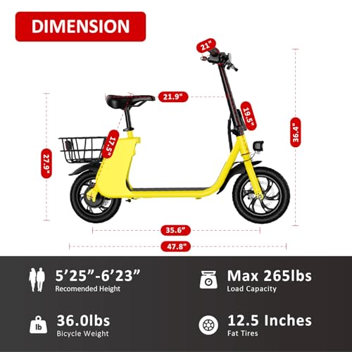 Electric Scooter for Adults, Foldable E Scooter with Seat & Carry Basket, 450W Foldable 36V Battery E-Scooter for Adults 15.5MPH, 20 Miles Range, Max Load 265LB, LCD Display