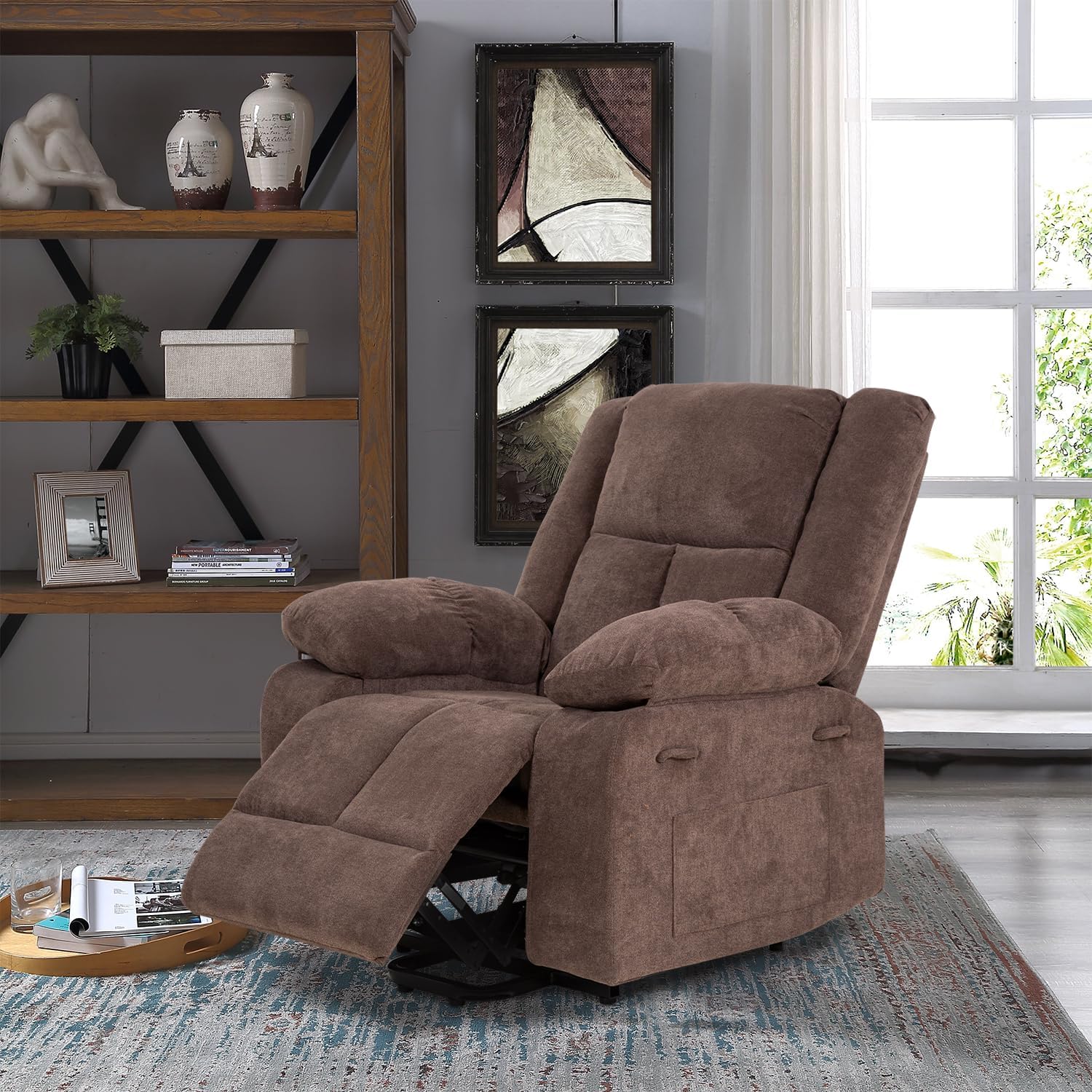 PayLessHere Electric Power Lift Recliner Chair with Massage and Heat, Standing Assistance for Elderly People, Extended Footrest Chair for Living Room Comfy Overstuffed Recliner