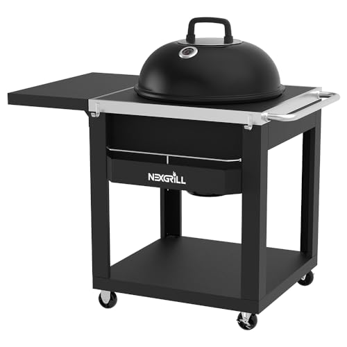 Nexgrill Premium 22" Charcoal Barrel Grill with Side Shelf, 550 sq. in. of Cooking Space, Perfect for Outdoor Cooking, BBQ, Camping, Patio, Backyard Barbeques, Black, 810-0025