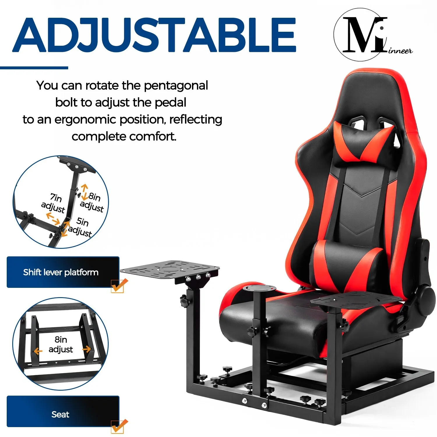 Minneer Flight Simulator Cockpit with Red Seat Fit for Logitech X52/X52pro/X56,Thrustermaster Hotas Warthog Compatible with Xbox One PS4 PC Platforms