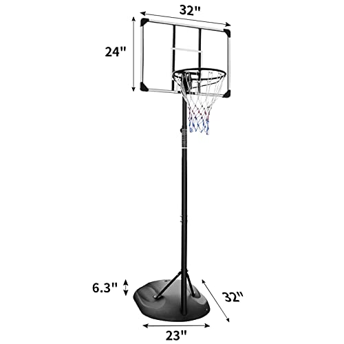 Portable Basketball Hoop, 32" Backboard Basketball Goal Stand with Fillable Base and Wheels, 7.5-9.2ft Adjustable Height for Youth Adults Indoor Outdoor Basketball Goal