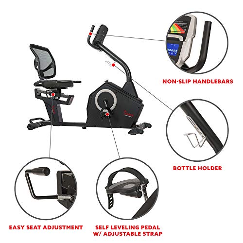 Sunny Health & Fitness Magnetic Resistance Recumbent Bike with Optional Exclusive SunnyFit™ App and Smart Bluetooth Connectivity