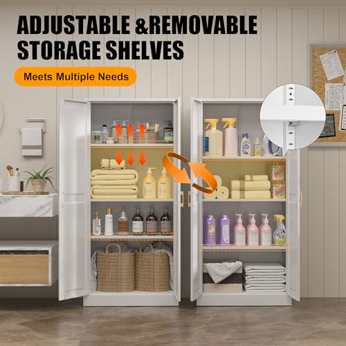 71" Tall Metal Storage Cabinet, Kitchen Pantry Storage Cabinets with Doors and 4 Shelves, White Pantry Cabinet, Utility Kitchen Cupboard, Large Steel Cabinets for Dining Room, Office, Living Room