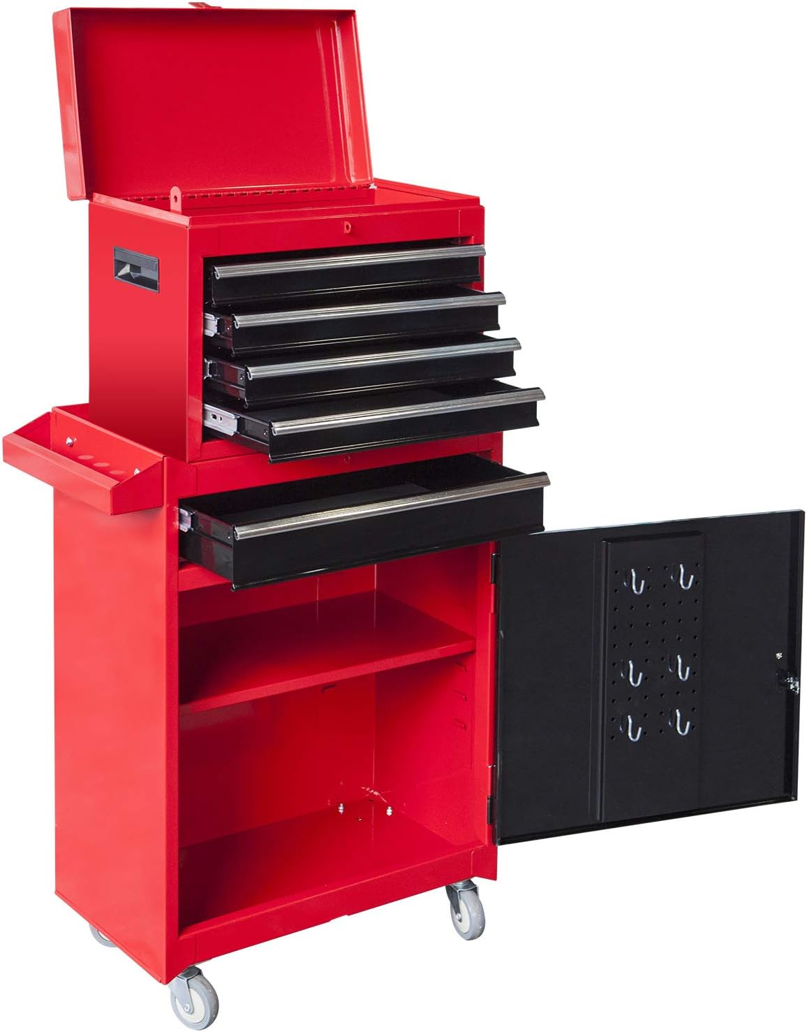 ROAD DAWG ATBT1204D-Red Torin Rolling Garage Workshop Tool Organizer: Detachable 4 Drawer Tool Chest with Large Storage Cabinet and Adjustable Shelf, Red