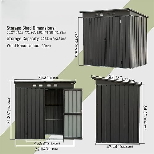 6FTx4FT Metal Storage Shed with Pent Roof,Outdoor Storage Shed with Double Lockable Doors,Waterproof Garden Tool House for Backyard Patio Lawn,6x4FT,White