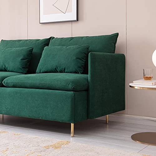 Mid-Century 2-Seat Loveseat Couch, Love Seats Furniture Cotton Linen Fabric and Gold Metal Legs, Small Sofa for Living Room, Bedroom, Apartment Small Spaces, 63 inch Green