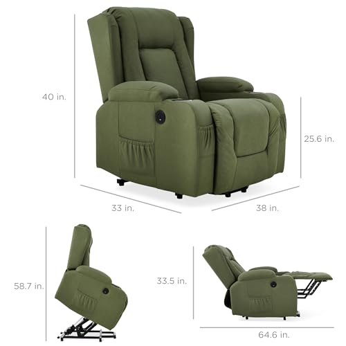 Best Choice Products PU Leather Electric Power Lift Chair, Recliner Massage Chair, Adjustable Furniture for Back, Legs w/ 3 Positions, USB Port, Heat, Cupholders, Easy-to-Reach Side Button - Brown