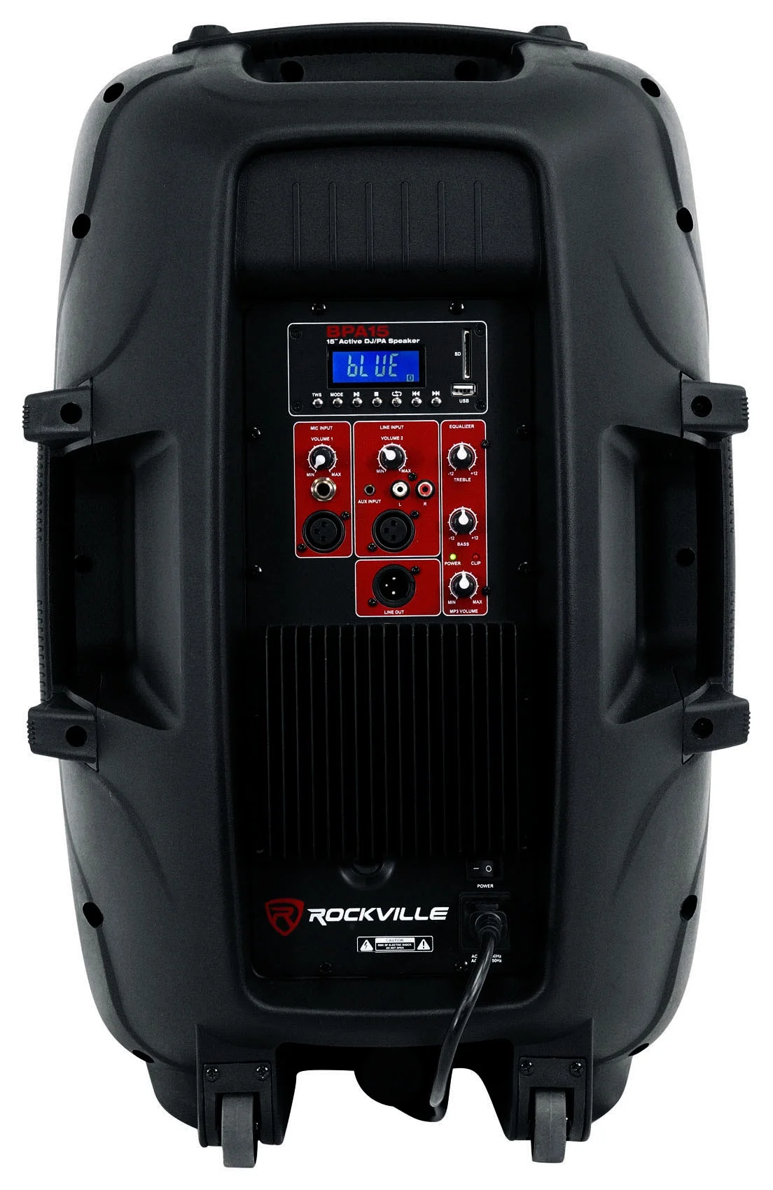 (2) Rockville BPA15 15" 1600w Active PA/DJ Speakers+Mixer+Mic+Stands+Cables+Bag