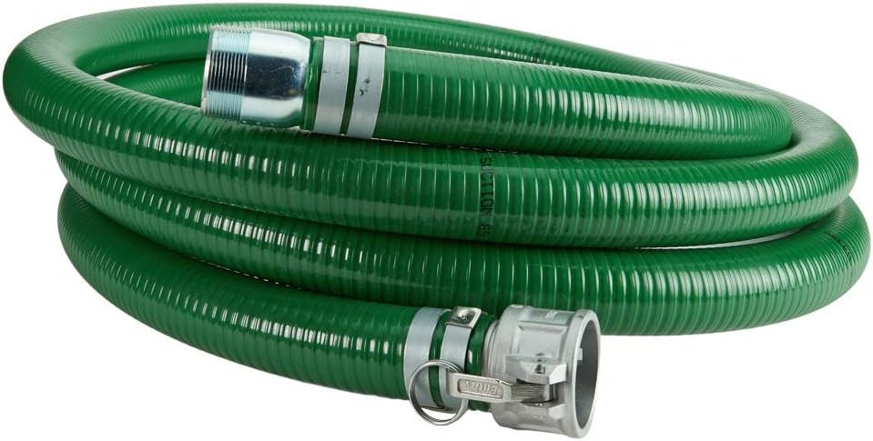 Suction Pump Water Hose with Pump Threads/Camlock - Made in the USA - White/Clear Trash Pump Hose - 2 x 20'