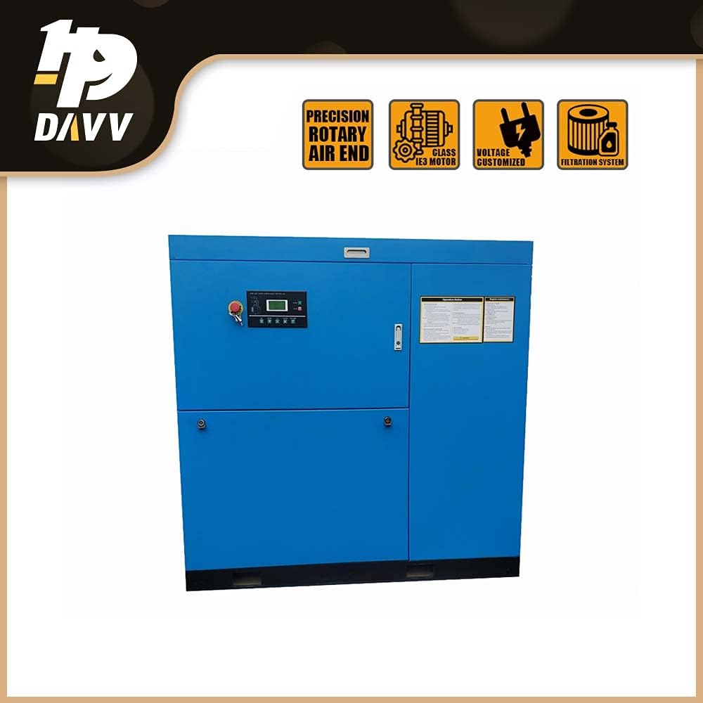 230V 3-Phase Rotary Screw Air Compressor 50HP 37KW - 198CFM@125PSI Base Mount Commercial Air Compressed System Heavy Duty Stationary Industrial Compressed Air Built-in Air Oil Separator - SC3723