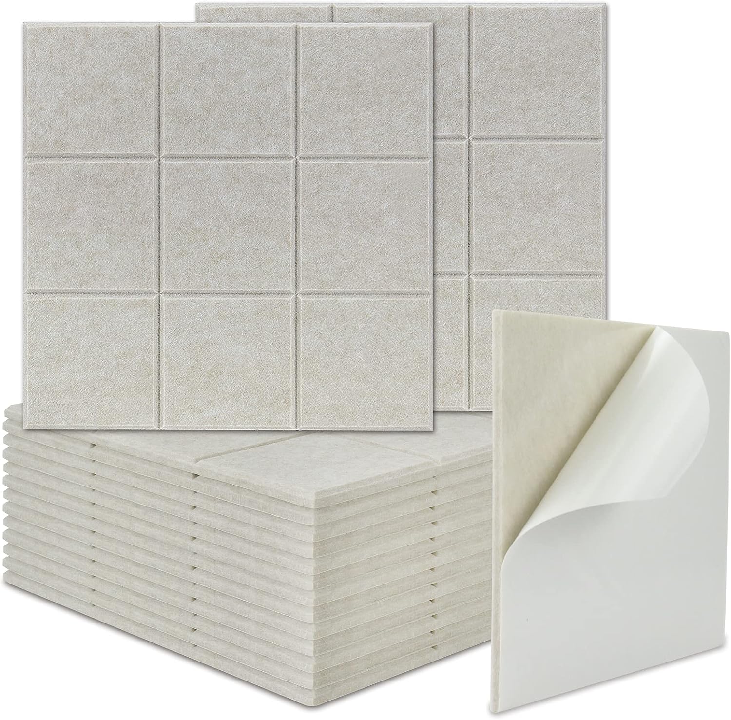 BXI Sound Absorber - 16 Pack Self-adhesive 12 X 12 X 0.4 Inches Acoustic Absorption Panels, Tackable Sound Absorbing Panels for Wall and Ceiling Acoustic Treatment (White) Pack of 2