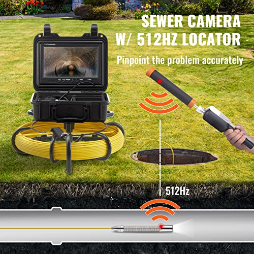 VEVOR Sewer Camera with 512Hz Locator, 165 ft/50 m, 9" Pipeline Inspection Camera w/DVR Function, IP68 Camera w/12 Adjustable LEDs, A 16 GB SD Card for Sewer Line, Home, Duct Drain Pipe Plumbing