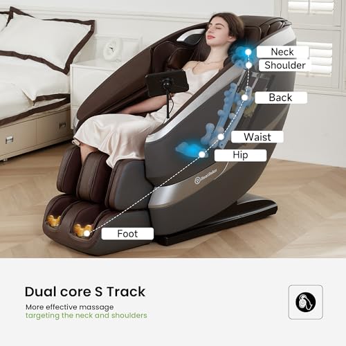 Real Relax Massage Chair Full Body of Dual-core S Track, 12 Auto Modes, Back and Calves Heating, Zero Gravity Massage Recliner Chair, FS01 Brown