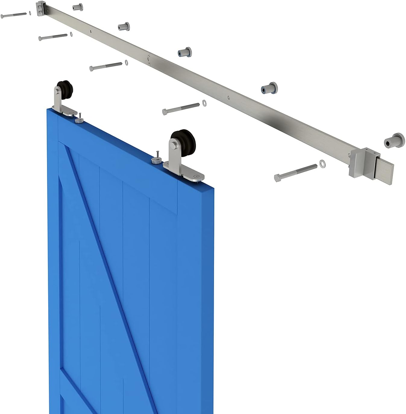 JUBEST Satin Nickel Sliding Barn Door Hardware Kit Smoothly and Quietly Hanger Roller Flat Track Kit J Shape Roller