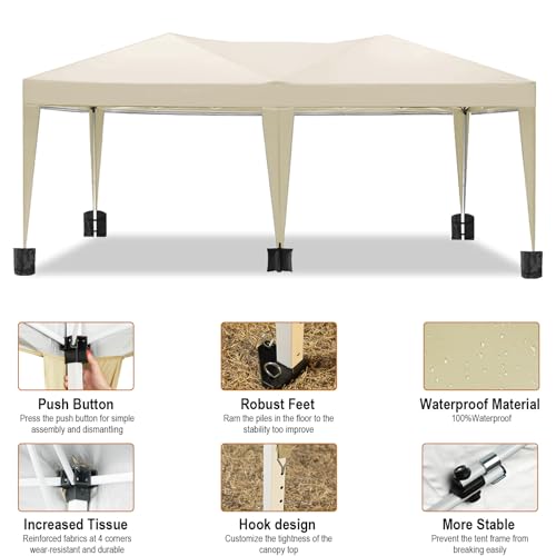 10x20 White Pop Up Canopy Tent Heavy Duty with 6 sidewalls Commercial Outdoor Party Tent Event Wedding Tents Instant Canopy Gazebo with Carry Bag UPF 50+ Waterproof Adjustable Height