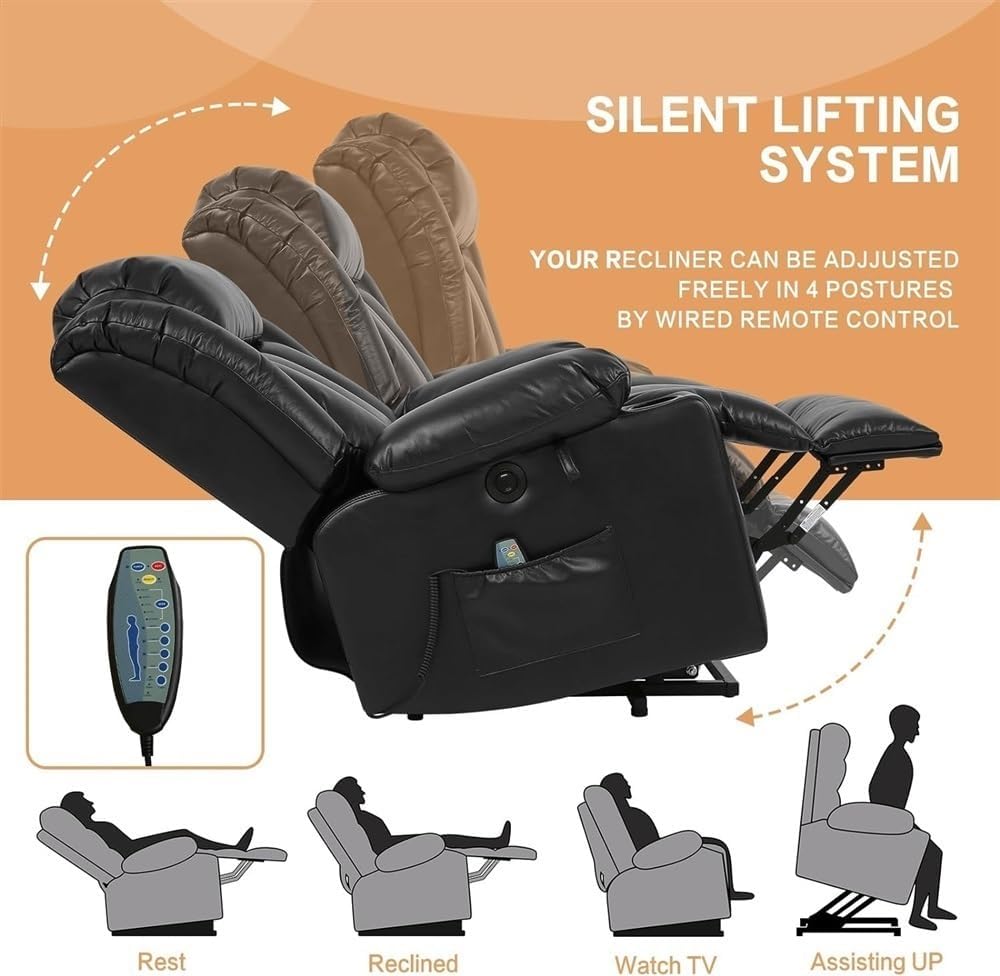 Lazy Boy Recliner Chair Power Lift Rocker Massage Heat Elderly Ergonomic Single Lounge Sofa Home Theater Seating - Comfortable Electric Recliner for Senior Citizens