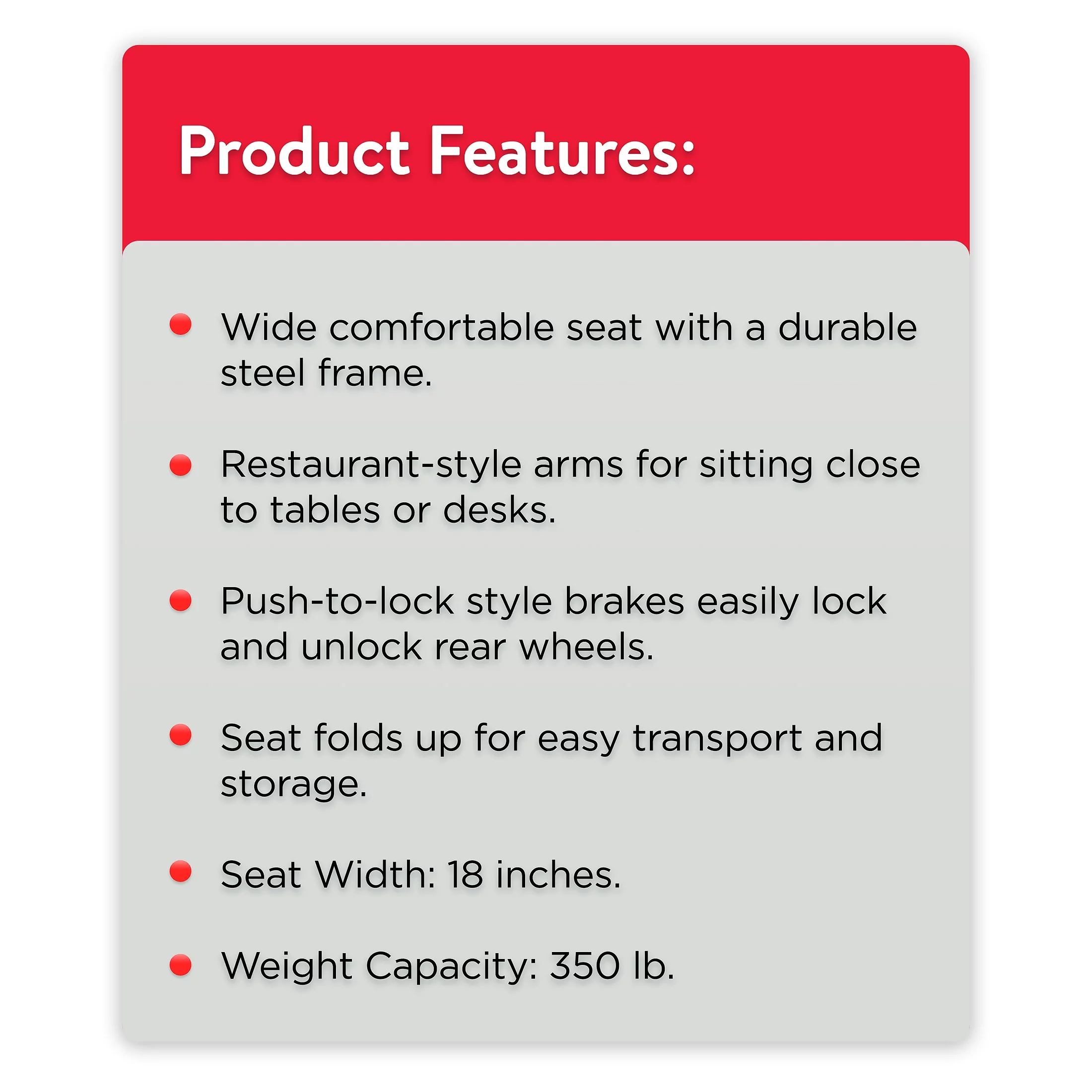 Equate Lightweight Foldable Steel Wheelchair with 18" Seat and Swing-Away Footrests, 350 lb Capacity
