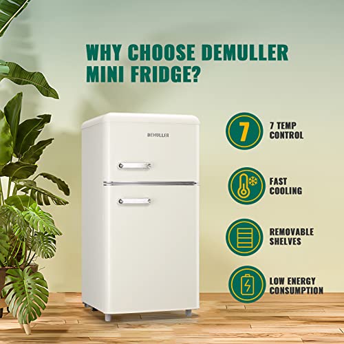 DEMULLER Retro Mini Fridge with two doors and handles Freestanding