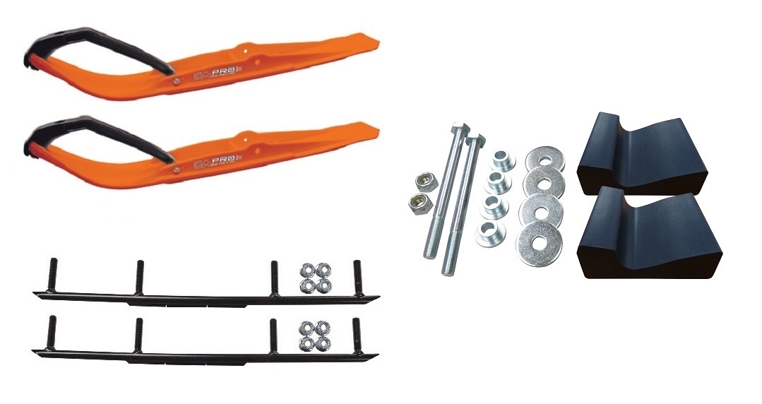 C&A Pro Orange Razor Snowmobile Skis w/ 6" Round Bars Complete Kit 2021+ Ski-Doo Summit / Freeride