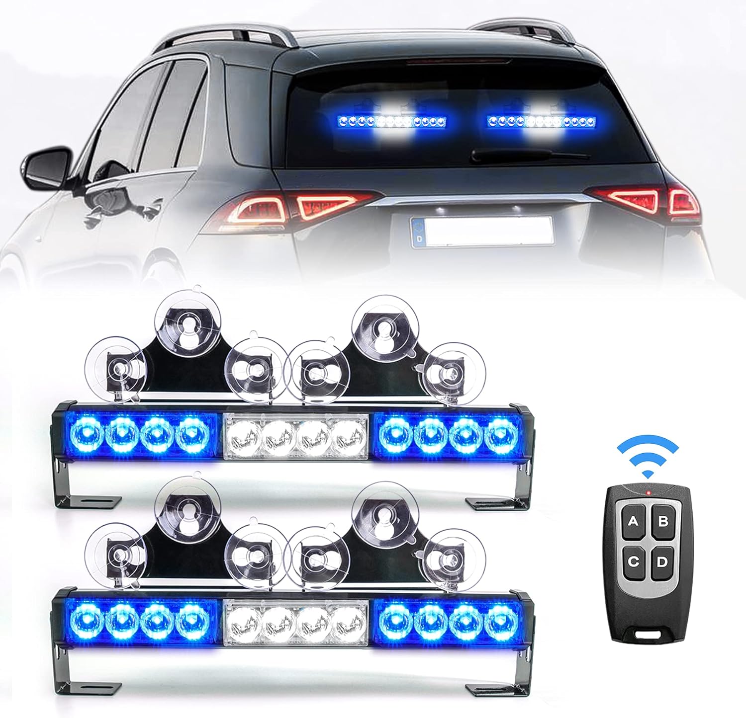 2 in 1 Emergency Strobe Police Light Traffic Advisor Cop Lights Bar For Directional Traffic Advisor Warning Strobe Vehicles Trucks Red and Blue 23 Flash Patterns 2pcs 12.8 inch Wireless Remote Control Pack of 2
