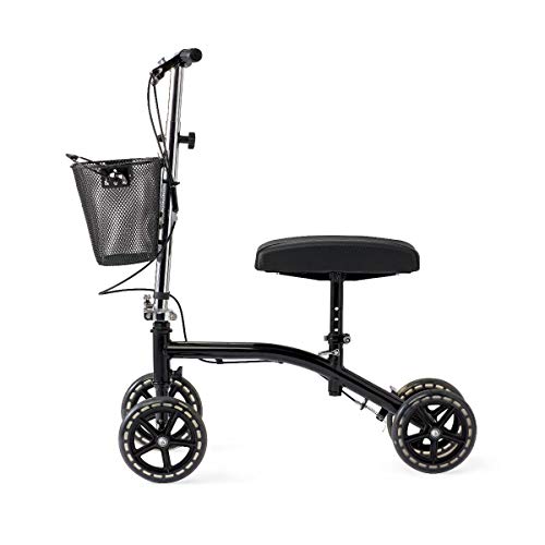 Medline Steerable Knee Walker, Large 8" Wheels, Adjustable Height and Storage Bag, Supports up to 300 lbs, Black