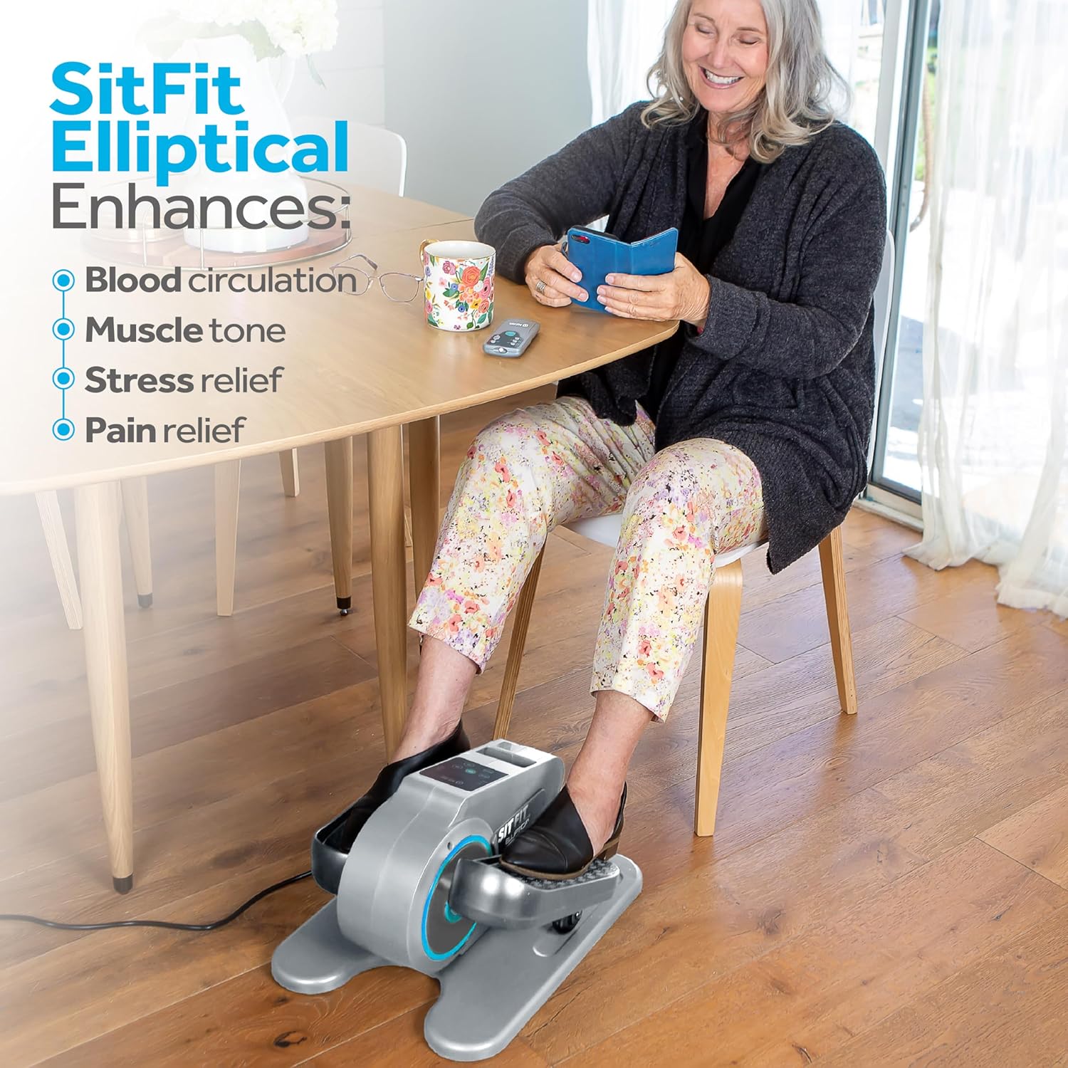 SITFIT Leg Exerciser While Sitting for Seniors, Under Desk Elliptical Machine, Leg Exercise Machine, Portable Motorized Pedal Exerciser with Remote Control, Fully Assembled for Rehabilitation