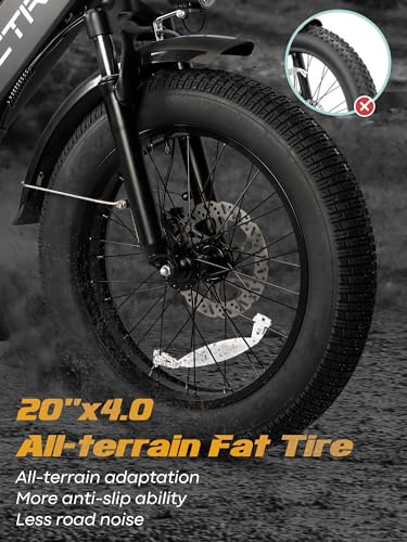 Electric Bike for Adults, 20.8Ah Removable Battery, Folding E-Bike with 750W Motor, 75+Miles Long Range, 4-6Hours Fast Charging, 7 Speed 20 x 4.0 Fat Tire Electric Horn, Class 2 Ebike