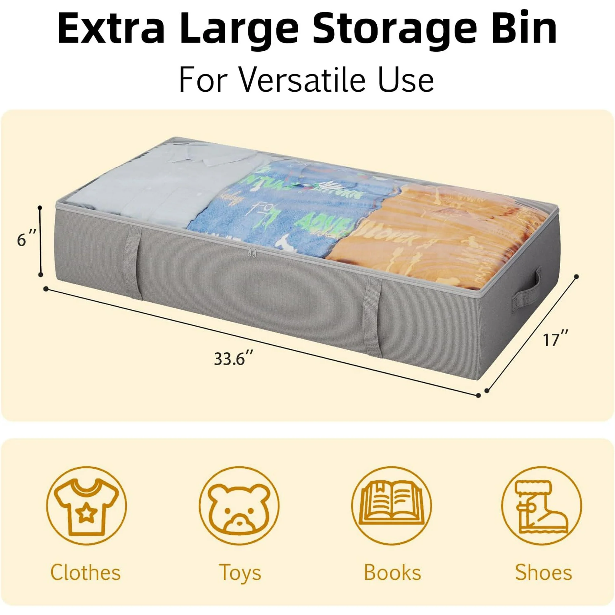 2-Pack Under Bed Storage Containers, 6 Inches Tall Underbed Clothes Storage Organizer Bin with Sturdy Sidewalls/Bottom, Underbed Storage Bins 2 Storage Thin Bins