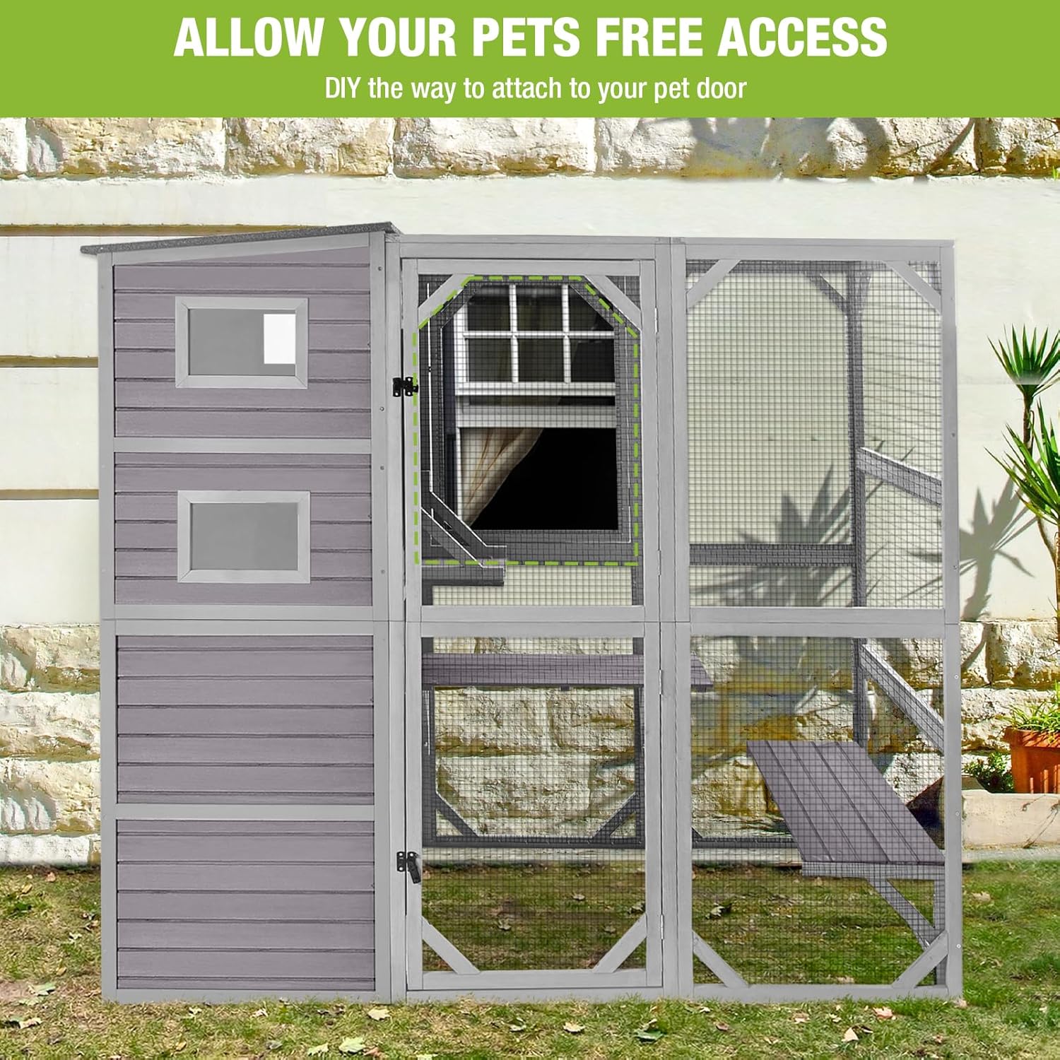 Large Cat Catio Kitty House wih 4 Tiers Cat House for Outdoor Cats Waterproof roof Cat Enclosures,77 Inch