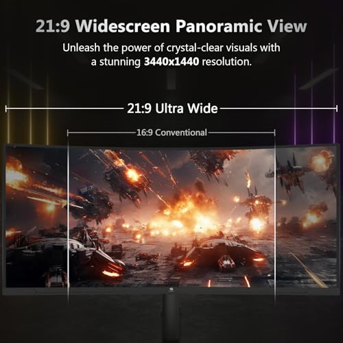 Z-Edge UG34 34" Ultrawide 2K Curved Gaming Monitor with 165Hz Refresh Rate, 21:9 Aspect Ratio, 1ms MPRT, 3440x1440 Resolution, 1500R Curvature, VA Panel, 178 Viewing Angles, AMD Freesync