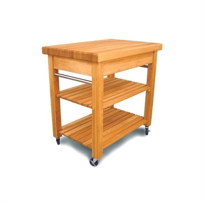 Pemberly Row Small Butcher Block Kitchen Cart in Natural