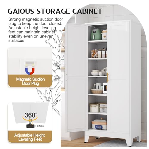 75.2" Tall Metal Pantry Cabinet, Storage Cabinets with 4 Door and 4 Adjustable Shelves, Black Kitchen Pantry Storage Cabinet, Freestanding Cupboard for Kitchen Dining Room Living Room Bathroom