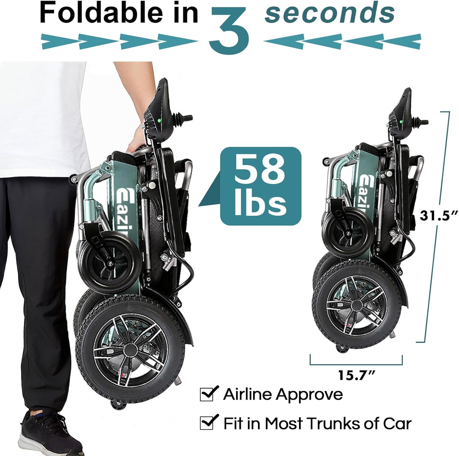 Electric Wheelchairs for Adults, Upgrade Seat Cushion Contains Cooling Gel, with LED Llight and Sidebag, Electric Wheelchairs, Lightweight Electric Wheelchair