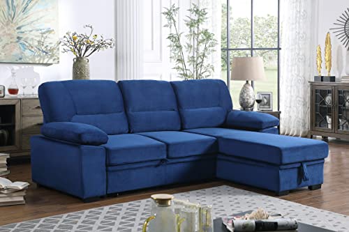 82 Inch Convertible L Shaped Sleeper Sectional Sofa Linen with Storage Chaise, Pull Out Bed,Reversible Corner Couch Design, Black Grey