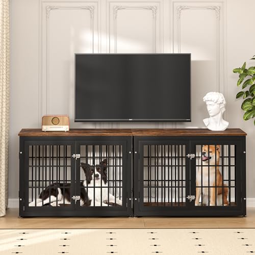 48 Inch Heavy Duty Dog Crate Furniture for Large Dogs, Decorative Pet House End Table, Extra Large Wooden Cage Kennel Furniture Indoor, Natural and White