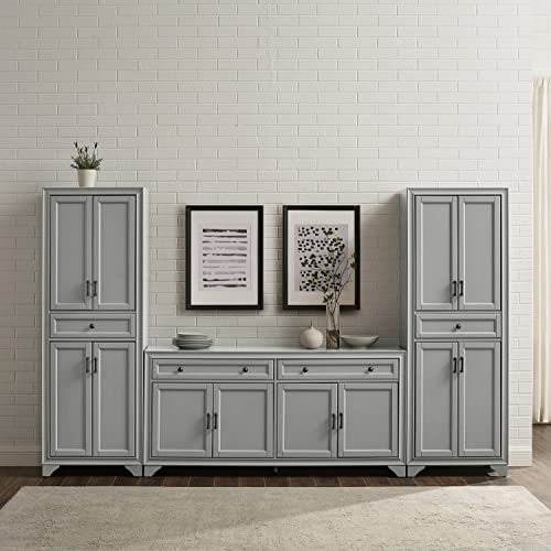 Crosley Furniture Tara 3-Piece Modern Farmhouse Sideboard Buffet Cabinet and Kitchen Storage Pantry Set, Distressed Gray