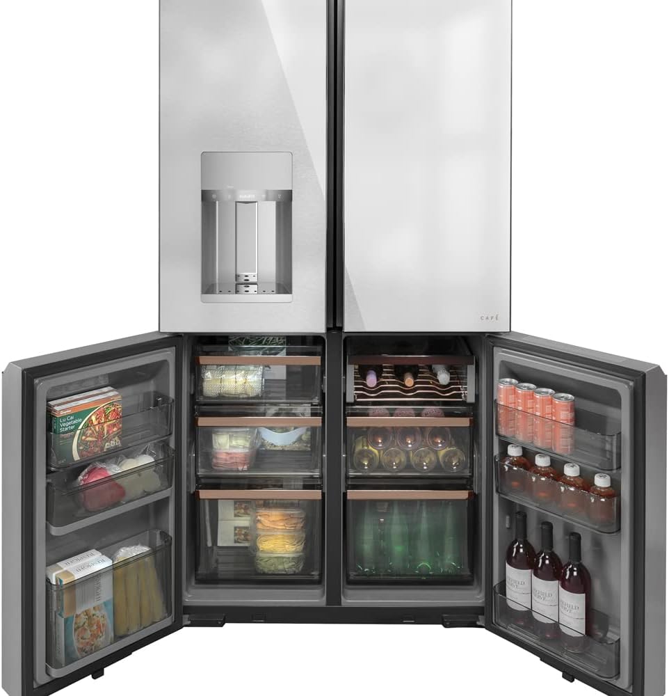 GE CQE28DM5NS5 Cafe 27.4 CU.FT. Quad-Door Smart Refrigerator and Freezer Bundle with Premium 3 YR CPS Enhanced Protection Pack
