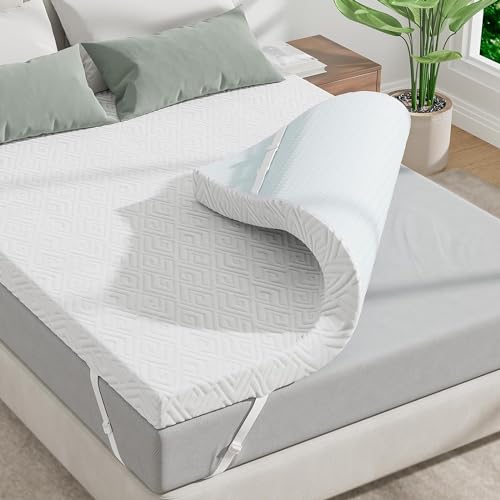 Memory Foam Mattress Topper - 3 Inch Gel Mattress Pad for Pressure Relief, Premium Soft Cooling Sleep Bed Topper, Non-Slip Design with Removable & Washable Cover, CertiPUR-US Certified (Queen)