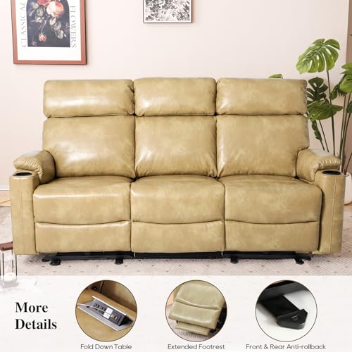 Power Reclining Sofa, Electric 3-Seat Dual Recliner Sofa with USB Ports, Cup Holders, Wall Hugger Sofa & Couch for Living Room Home Theater Apartment RV (Brown)