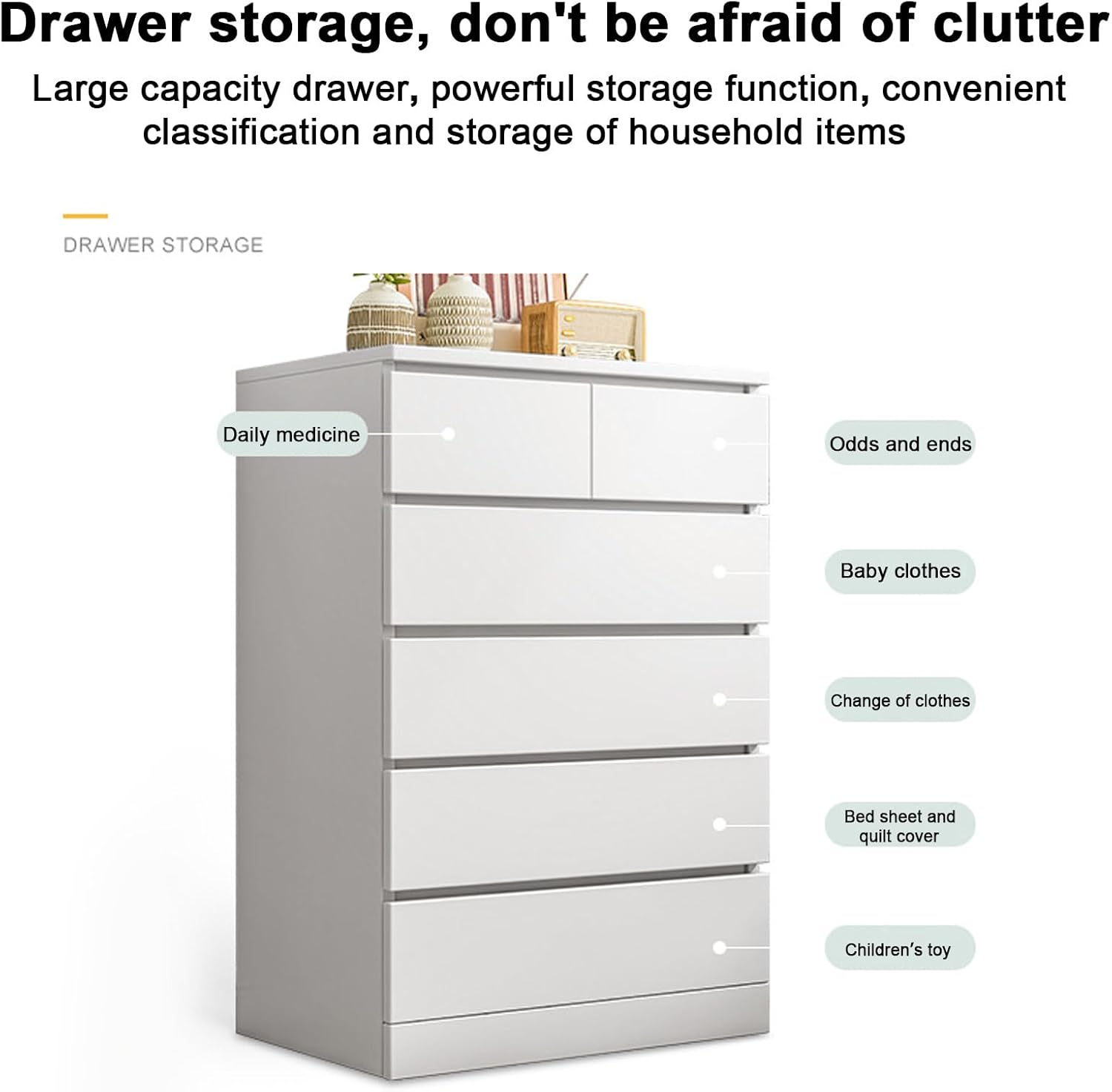 Tall White Skinny Dresser for Bedroom, Closet Organizer, Chest Drawer, Tall Dresser with 6 Wood Drawers Tall Storage Dresser Chest Cabinet Organizer Unit for Bedroom, Living Room, Closet, Hallway
