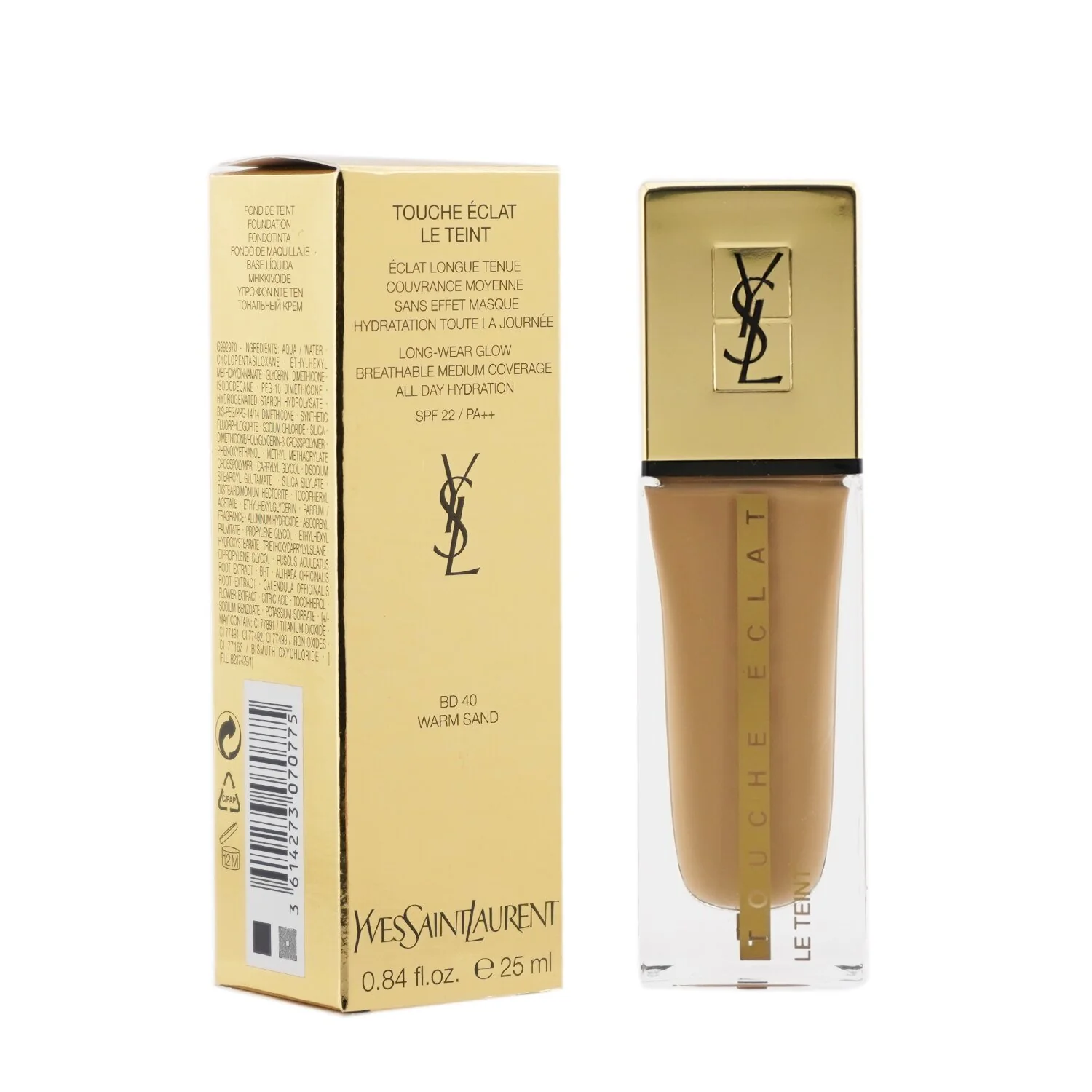 Yves Saint Laurent Touche Eclat Le Teint Long Wear Glow Foundation SPF22 - # B50 Honey  25ml/0.84oz