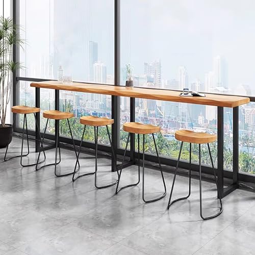 Industrial Bar Counter Table,Solid Wood Bar Top Table Long Narrow Bar Table,Rectangular Bar Height Pub Table Rustic Counter Top Table,Live Edge Kitchen Dining Table,No Stool(47.2", Brown)