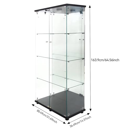 DADEA Glass Display Cabinet, 4 Shelves Glass Cabinet Display Case with Light and Lock, Curio Cabinets Upgraded Quick-Install Style Floor Standing Bookshelf for Bedroom, Living Room (Black)
