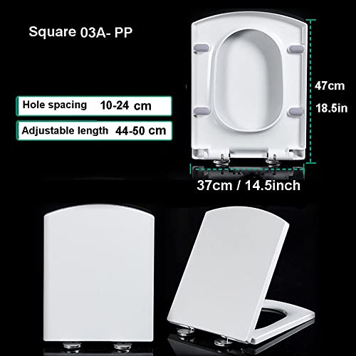 Soft Close Toilet Seat, Toilet seat, Square with Easy Quick Release Top Fix Adjustable Hinges, Easy Installation Toilet Lid for Bathrooms, Rectangle White,37 * 47cm