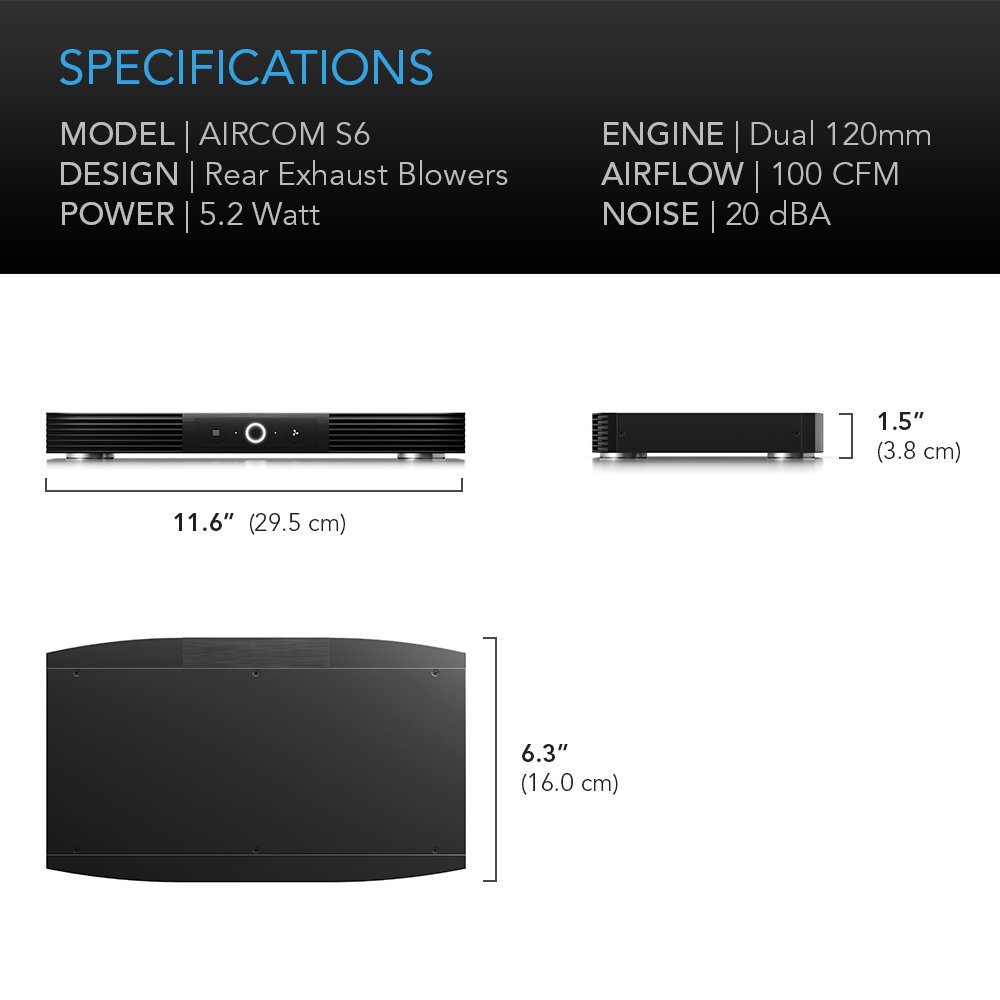 AC Infinity AIRCOM S6, Quiet Cooling Blower Fan System 12 Rear-Exhaust for Receivers, Amps, DVR, AV Cabinet Components