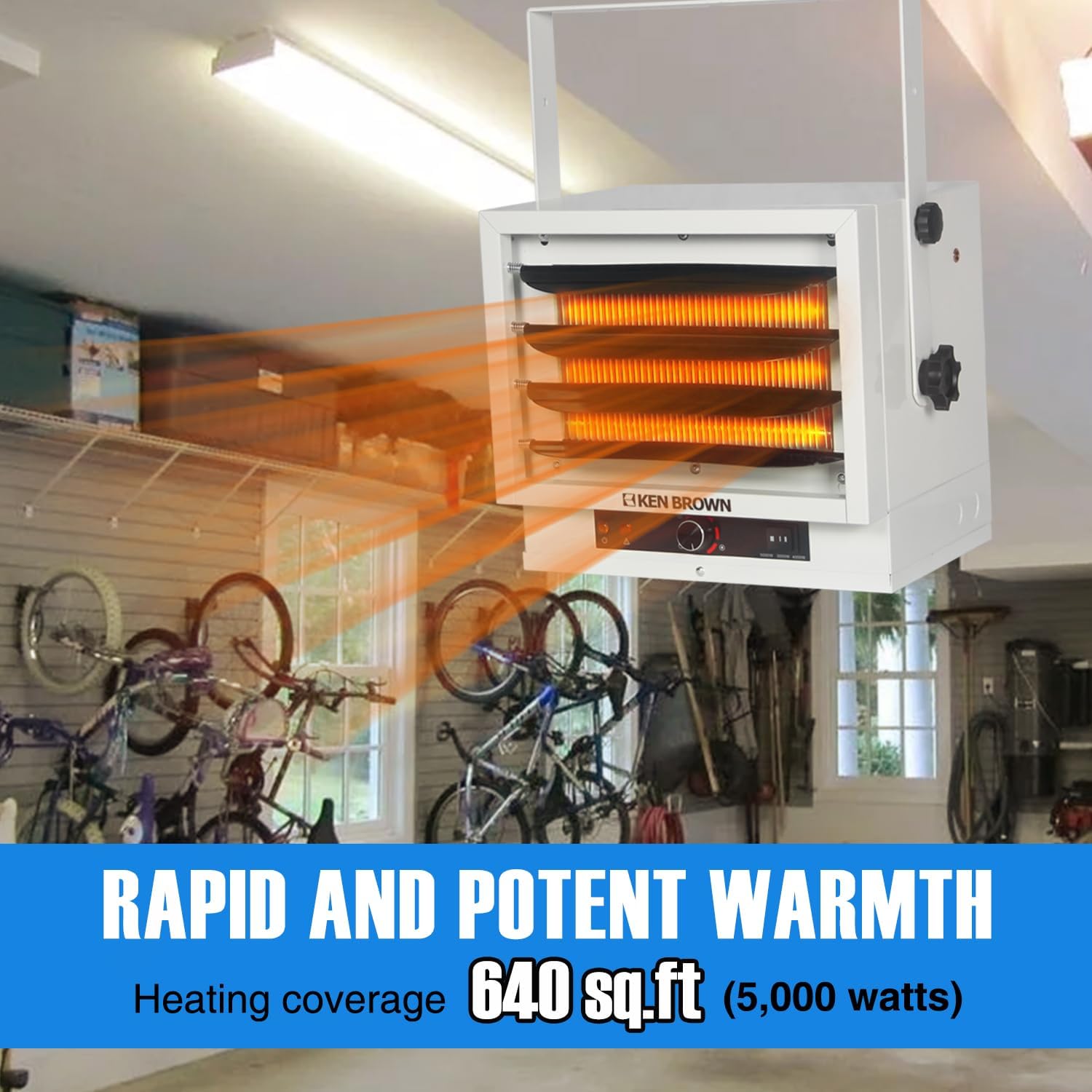 RUO 7500W Electric Garage Heater, Hardwired Digital Fan Forced Ceiling Mount Heater, 240v Shop Heater with Full-Function Remote, Digital Thermostat and 8-Hour Timer, 2023 Upgraded
