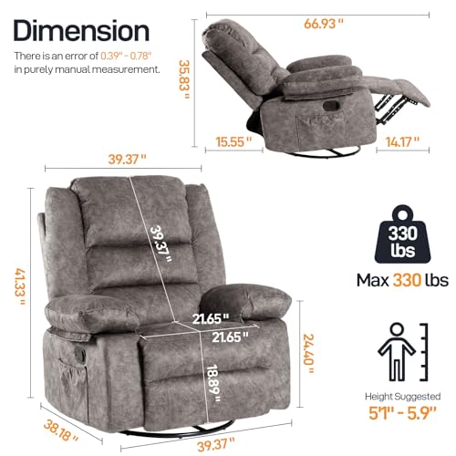 Recliner Chair Massage Rocker with Heated Modern Ergonomic Lounge 360 Degree Swivel Single Sofa Seat Living Room Lounge Recliners on Clearance Foam Filling
